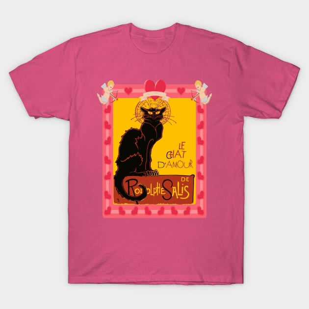 Le Chat Noir D'Amour Heart And Cherub Border T-Shirt by taiche